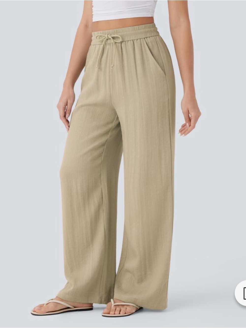 HALARA Wide Leg Drawstring Pants in Beige